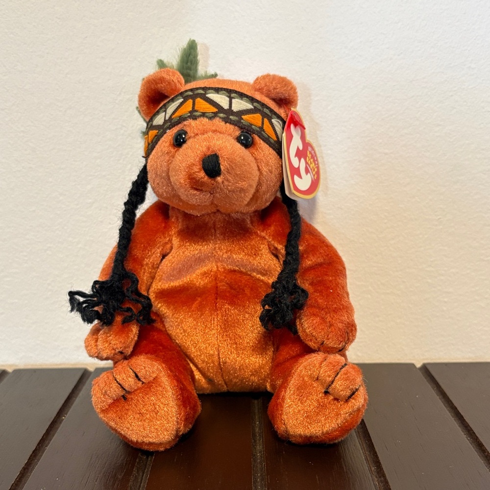 Ty Plush Bear with Orange Fur and Patterned Headband